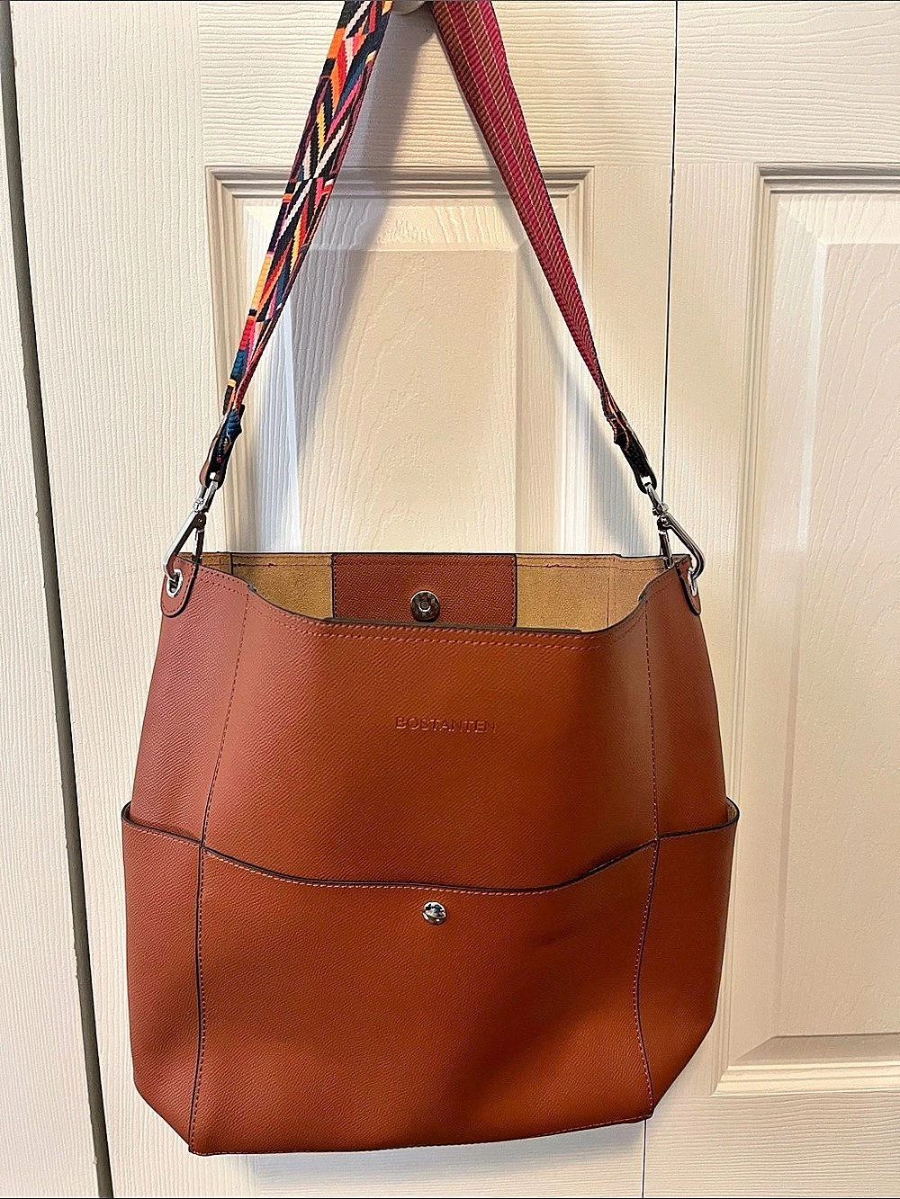 Bostanten Brown Shoulder Bag with Geometric Strap